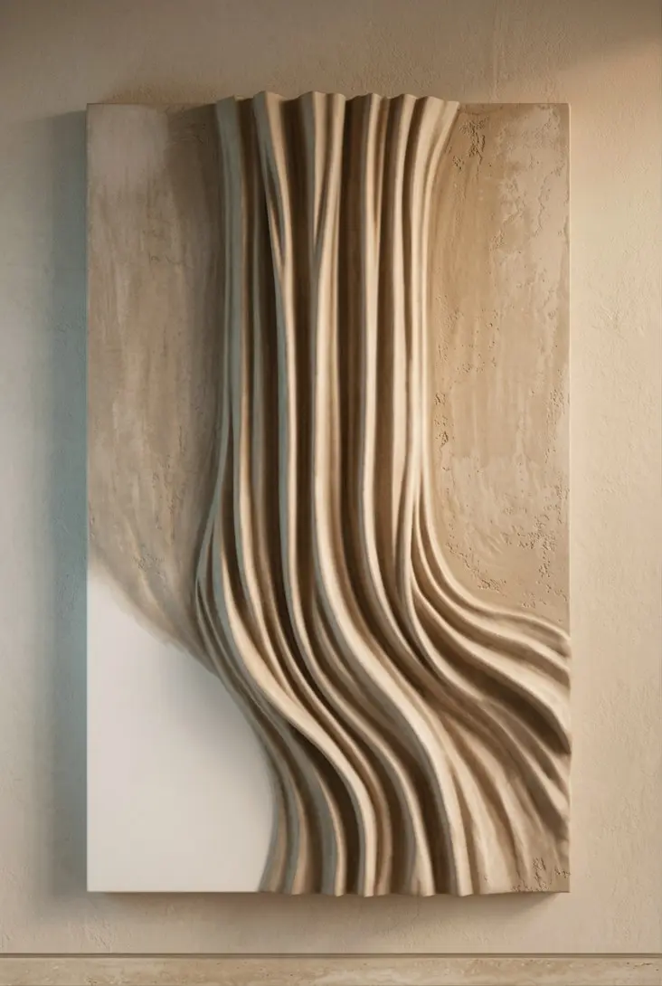 Earthen Veil warm beige sculptural wall panel by VIORA