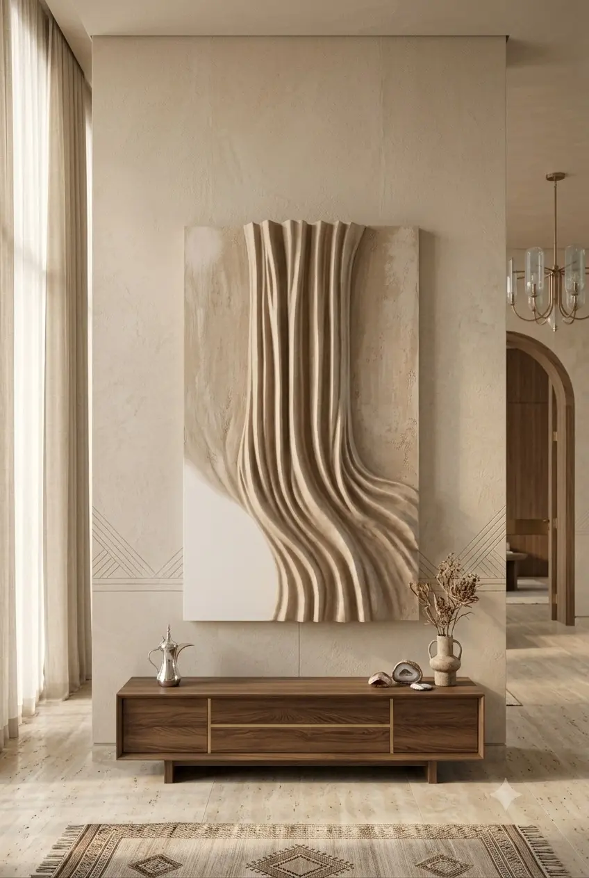 Earthen Veil warm beige sculptural wall panel by VIORA