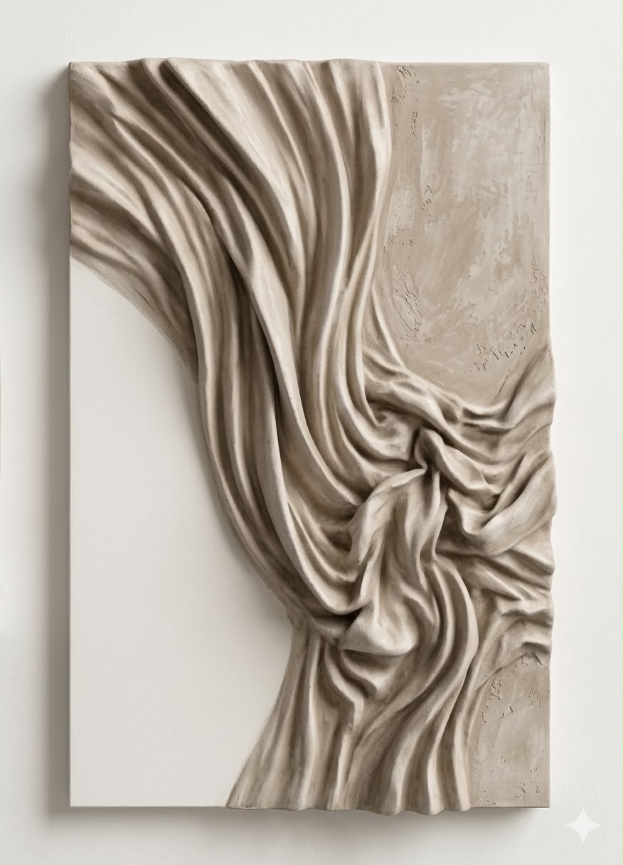 Warm neutral VIORA wall panel showing artisan texture and sculptural folds