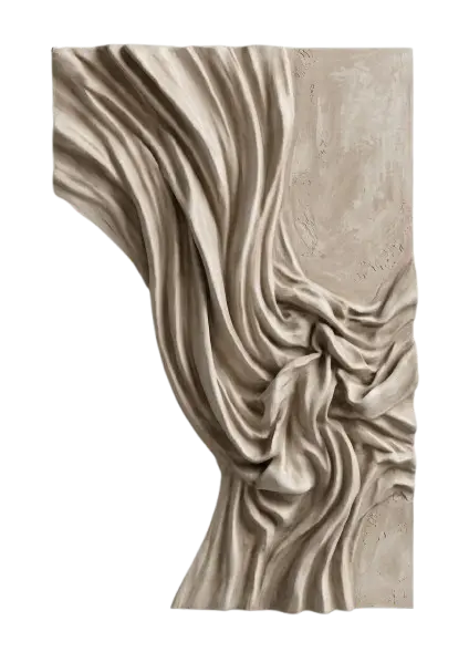 Warm neutral VIORA wall panel showing artisan texture and sculptural folds