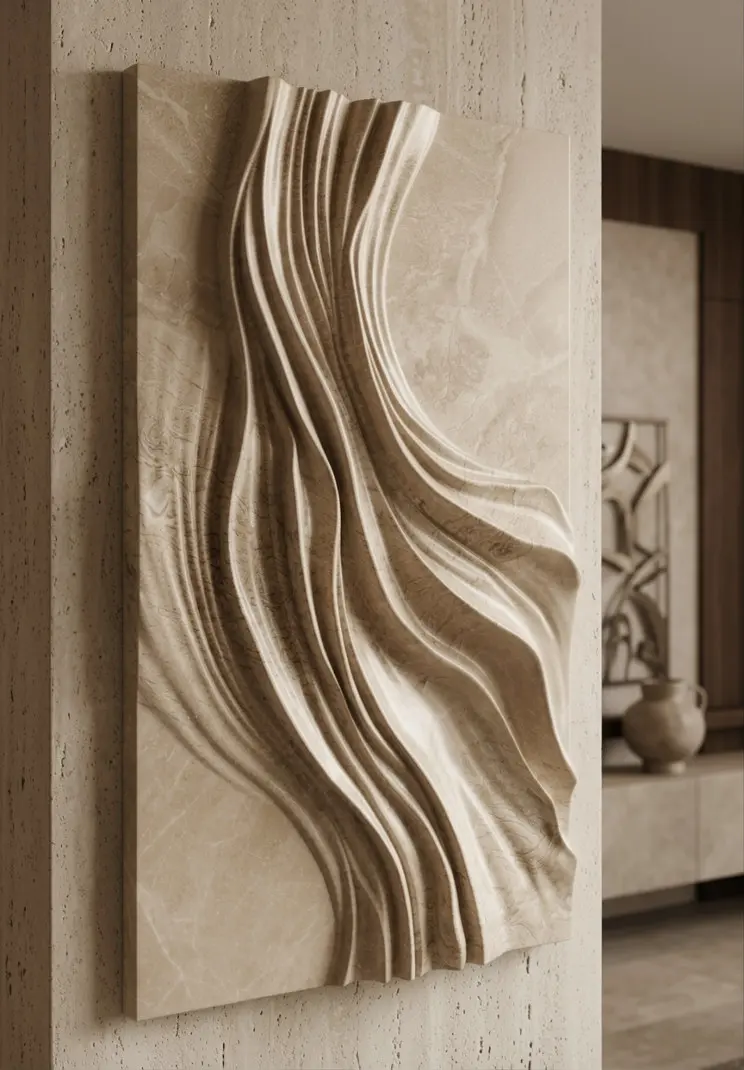 Soft Current white wall panel with flowing pleated texture