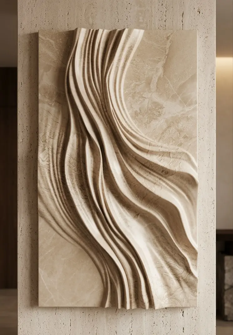 Soft Current white wall panel with flowing pleated texture