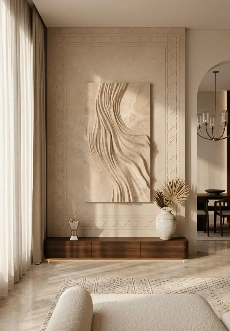 Soft Current white wall panel with flowing pleated texture